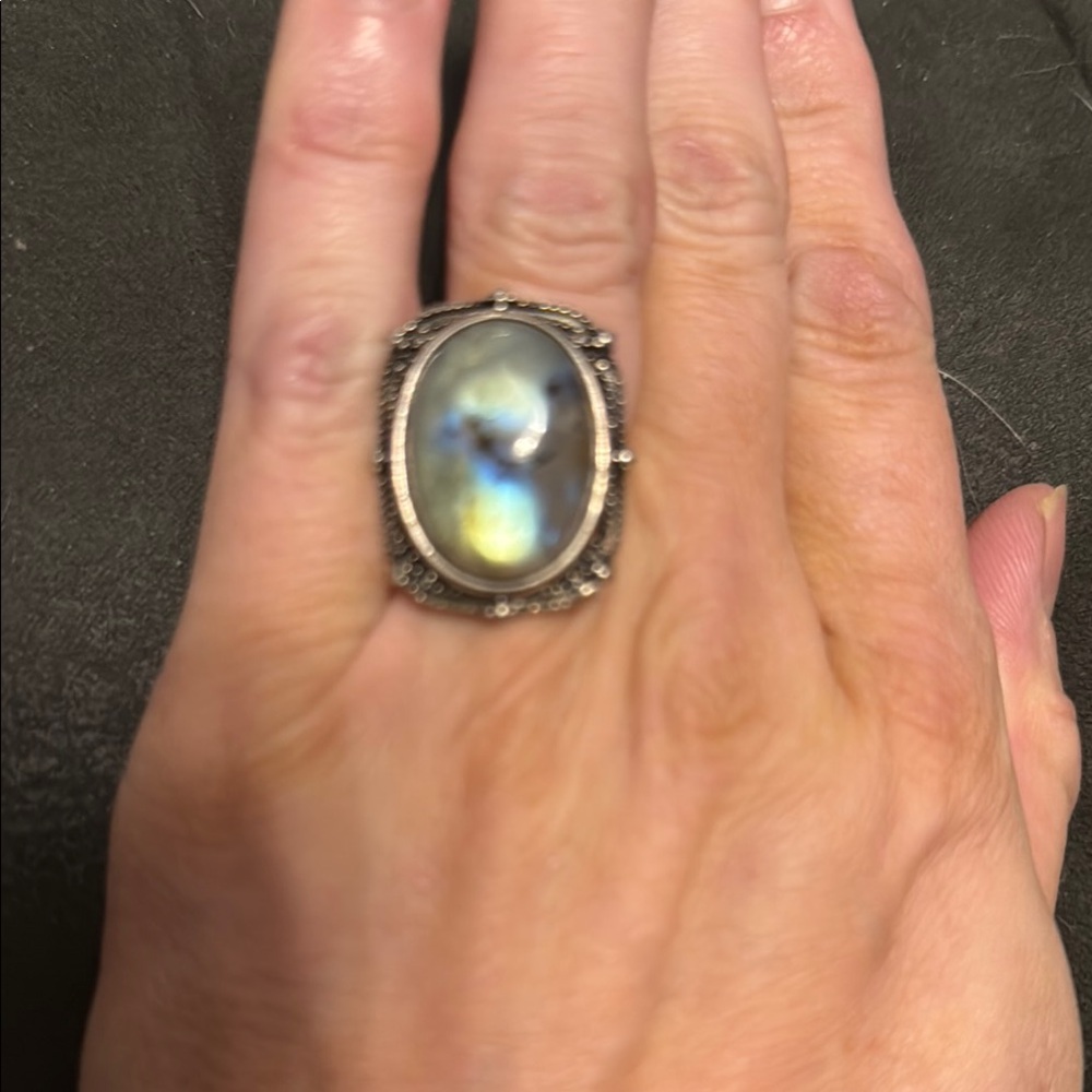 Blue and Silver Labradorite Statement Ring